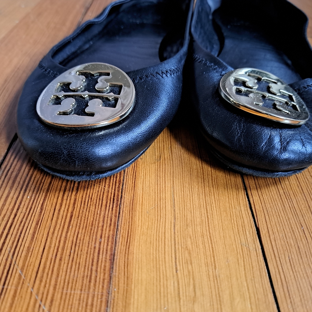 Tory Burch Black Leather Ballet Flats
